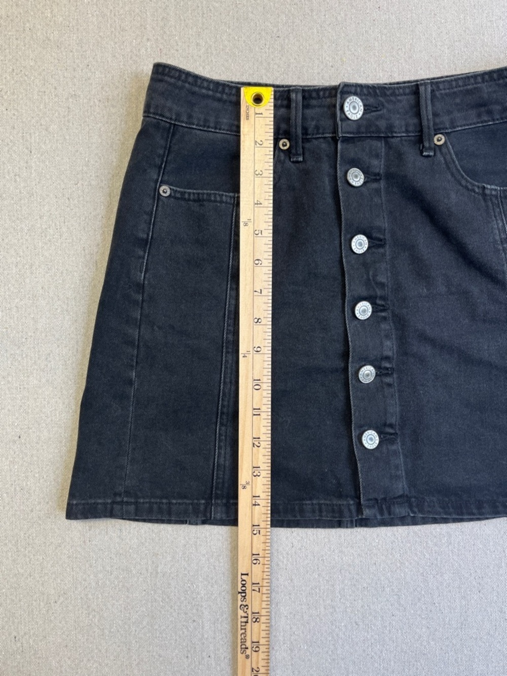 American Eagle Black Denim Button Front Mini Skirt High Rise Size 2 - Picture 7 of 11